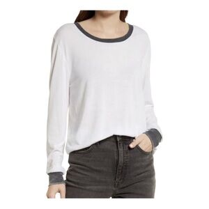 𝅺TREASURE & BOND Long Sleeve Ringer T-shirt White Grey Charcoal accents